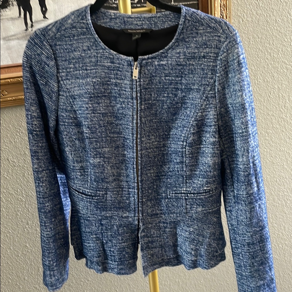 Blue Peplum Blazer Banana Republic With Zipper Closure Size 4
